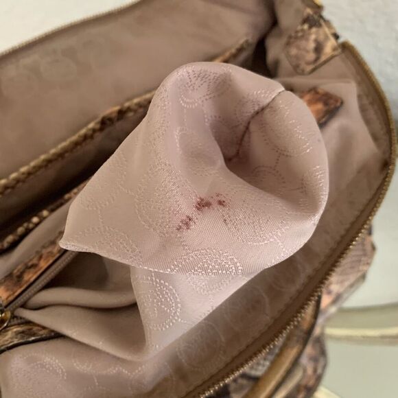 Michael Kors Riley Large Satchel Python Embossed Leather Handbag Brown, Tan - Picture 9 of 12